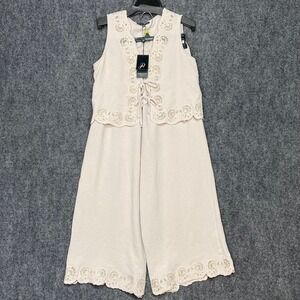 Adrianna Papell XS Pebble Airflow Tie Front Cutout Vest Wide Leg‎ Pant Set NWT